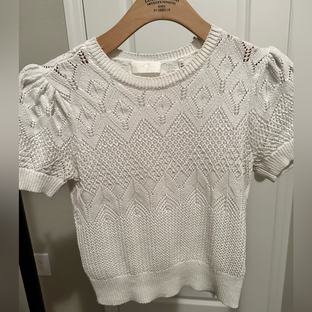 7 FOR ALL MANKIND Ivory Knit Puff Sleeve Sweater Top size S